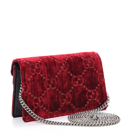 GUCCI Red Velvet Monogram Super Mini Dionysus Shoulder Bag