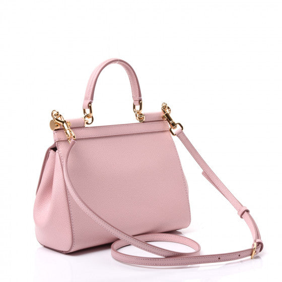 DOLCE & GABBANA Light Pink Leather Small Miss Sicily Satchel Handbag