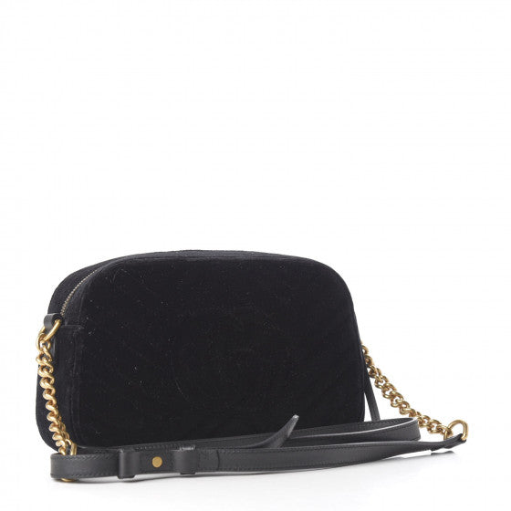 GUCCI Black Velvet & Leather Small Marmont Shoulder Bag