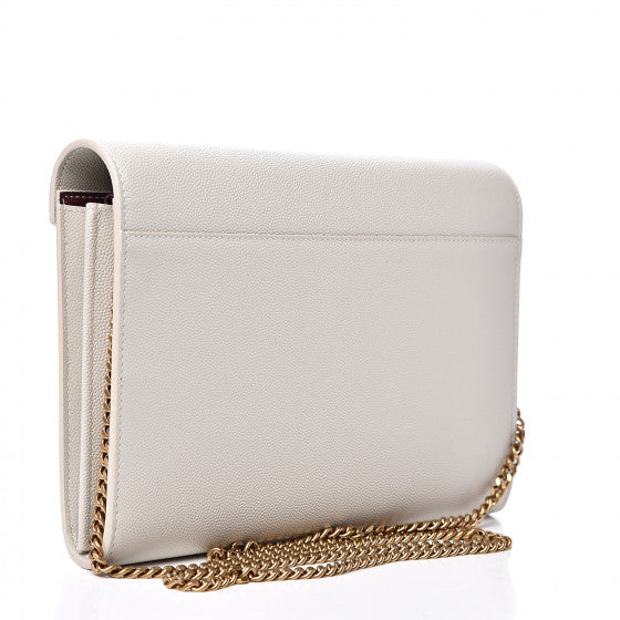 YVES SAINT LAURENT White Leather Chain Wallet Crossbody Bag