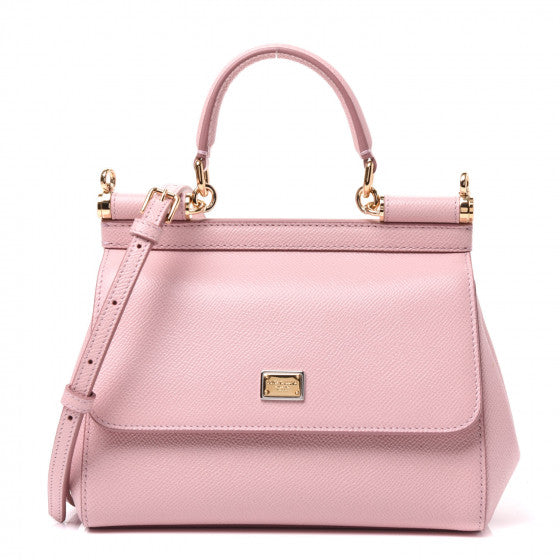 DOLCE & GABBANA Light Pink Leather Small Miss Sicily Satchel Handbag