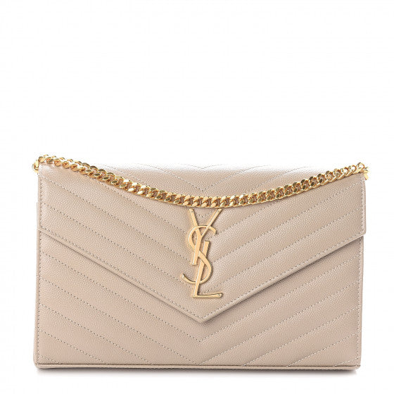 YVES SAINT LAURENT Beige Chevron Leather Wallet Crossbody Bag