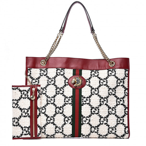 GUCCI White Monogram Tweed Rajah Tote Bag