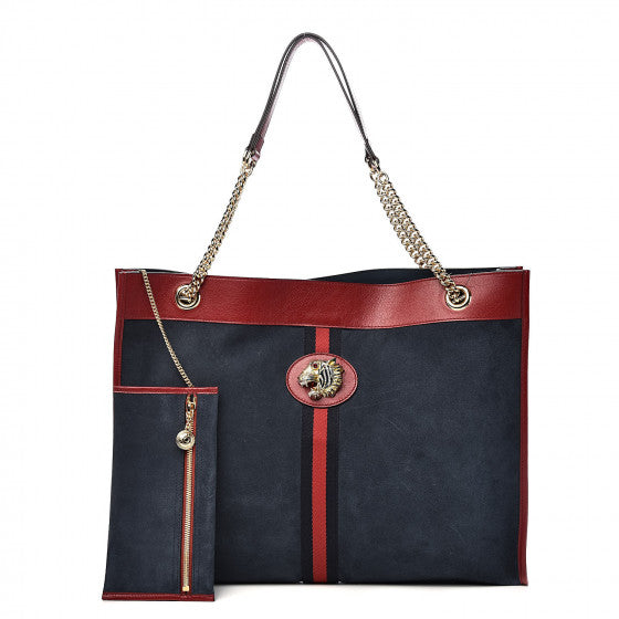 GUCCI Blue Suede Rajah Tote Bag
