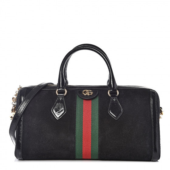 GUCCI Black Suede & Leather Ophidia Top Handle Handbag