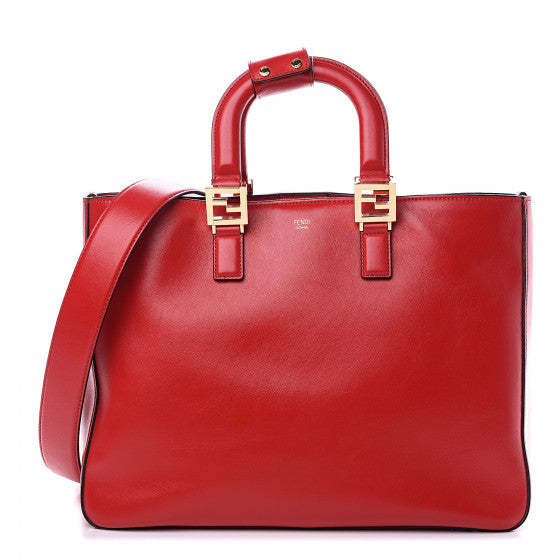 FENDI Red Leather FF Tote Bag