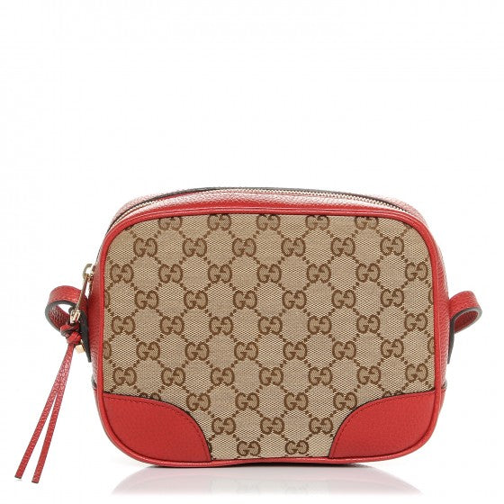 GUCCI Monogram & Red Leather Bree Crossbody Shoulder Bag