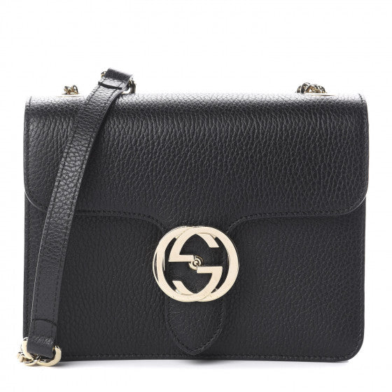 GUCCI Black Leather Interlocking G Shoulder Bag
