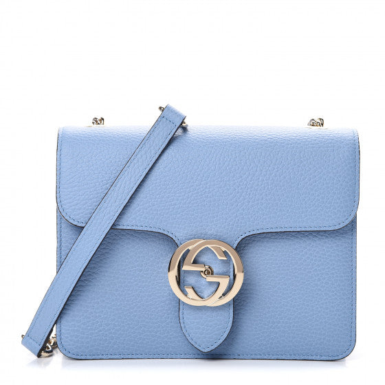 GUCCI Light Blue Leather Interlocking G Shoulder Bag