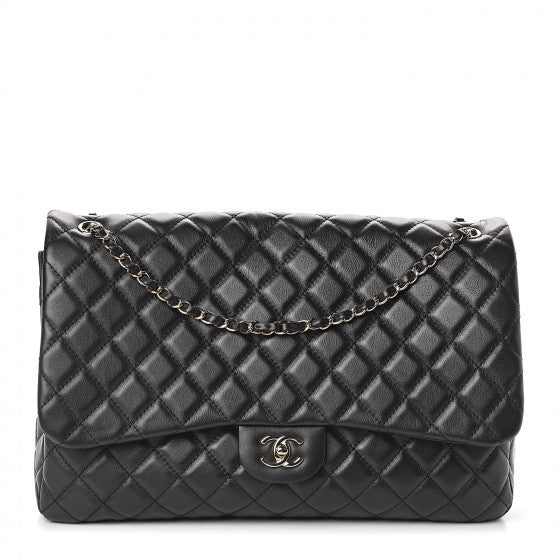 CHANEL Black Quilted Leather Jumbo Travel Flap Shoulder Bag