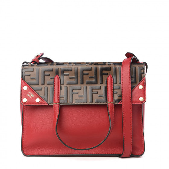 FENDI Red Leather & Zucca Tote Bag