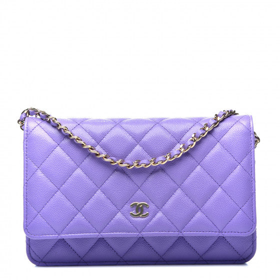 CHANEL Purple Caviar Quilted Leather Wallet On A Chain Shoulder Bag