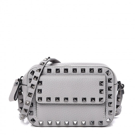 VALENTINO Gray Leather Rockstuds Camera Shoulder Bag