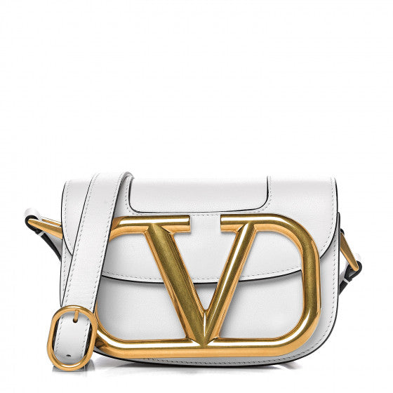 VALENTINO White Leather Small Vlogo Shoulder Bag