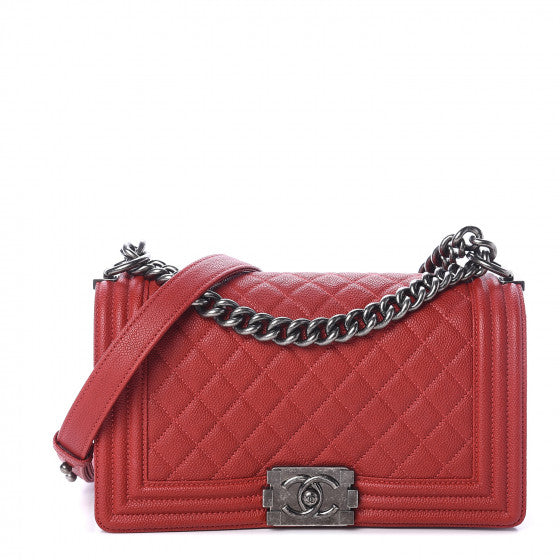 CHANEL Red Caviar Quilted Boy Flap Shoulder Bag