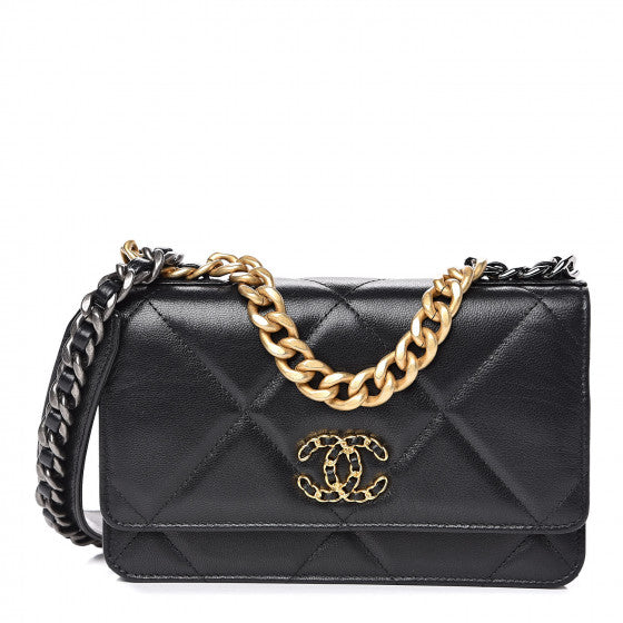 CHANEL Black Quilted 19 Wallet On A Chain Shoulder Bag