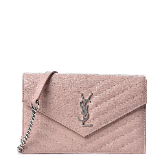 YVES SAINT LAURENT Light Pink Chevron Leather Wallet Crossbody Bag