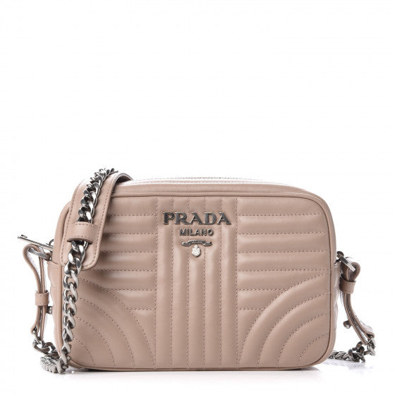 PRADA Beige Quilted Leather Diagramme Shoulder Bag