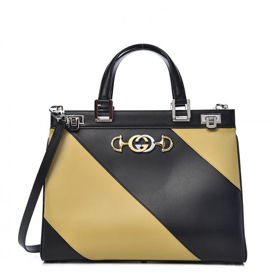GUCCI Black & Yellow Leather Zumi Tote Bag