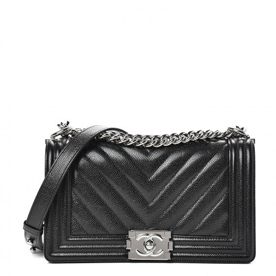 CHANEL Black Chevron Leather Boy Flap Shoulder Bag