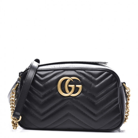 GUCCI Black Chevron Leather Small Marmont Shoulder Bag