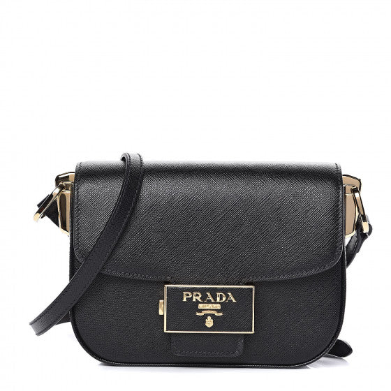 PRADA Black Saffiano Leather Saddle Shoulder Bag