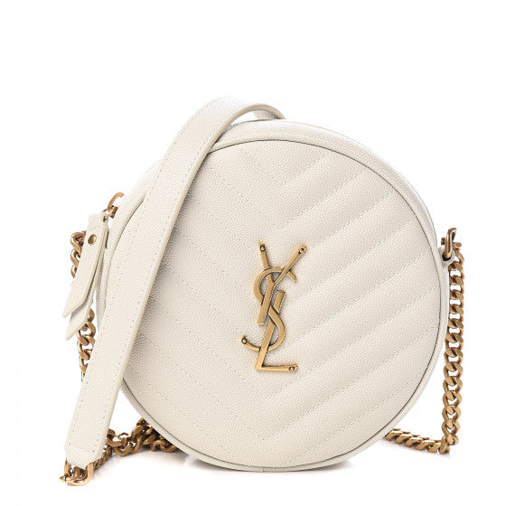 YVES SAINT LAURENT White Chevron Leather Round Crossbody Bag
