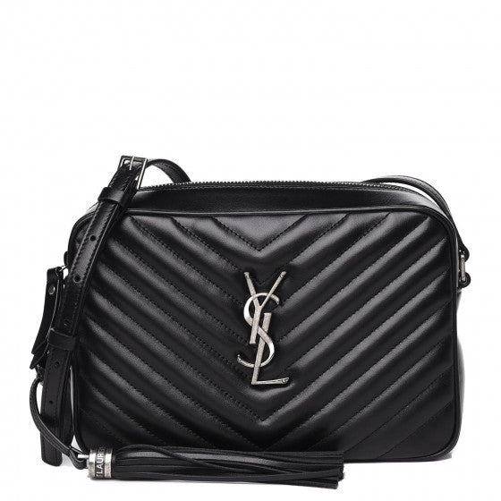 YVES SAINT LAURENT Black Chevron Leather Lou Crossbody Bag