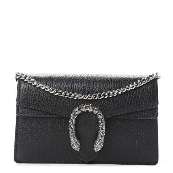 GUCCI Black Leather Super Mini Dionysus Shoulder Bag