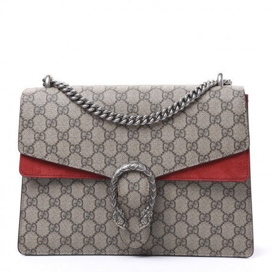 GUCCI Supreme Monogram & Red Leather Medium Dionysus Bag