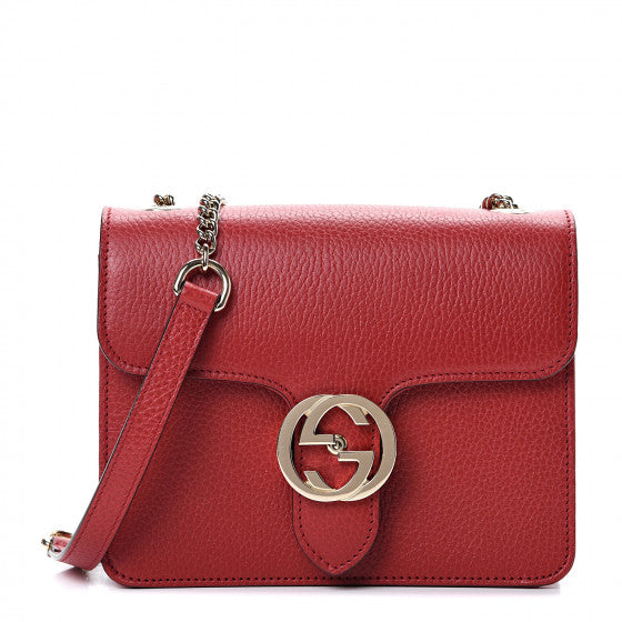 GUCCI Red Leather Interlocking G Shoulder Bag