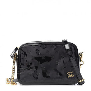 FENDI Black Patent Leather Karligraphy Crossbody Bag