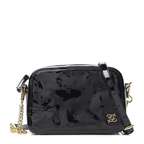 FENDI Black Patent Leather Karligraphy Crossbody Bag