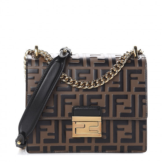 FENDI Black & Brown Embossed Zucca Small Kan U Shoulder Bag