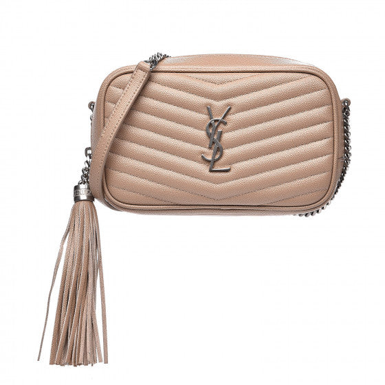YVES SAINT LAURENT Beige Chevron Leather Lou Camera Shoulder Bag