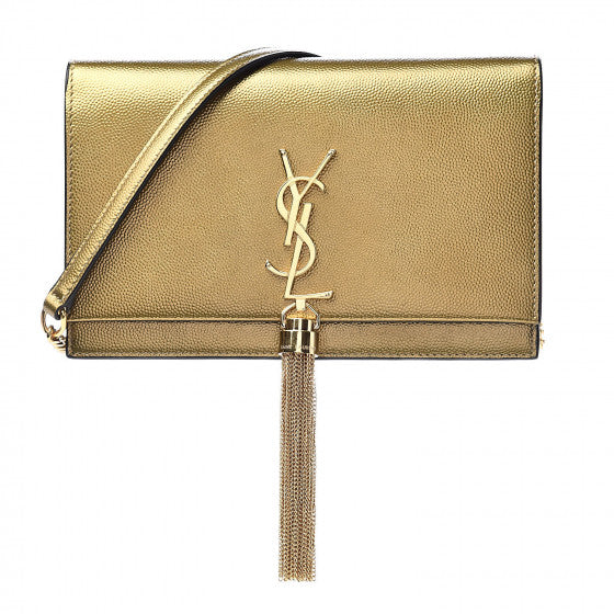 YVES SAINT LAURENT Gold Leather Kate Tassel Wallet Crossbody Bag