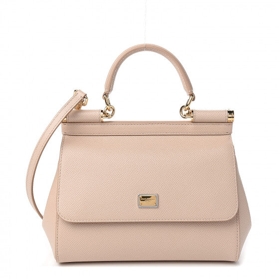 DOLCE & GABBANA Beige Leather Small Miss Sicily Satchel Handbag