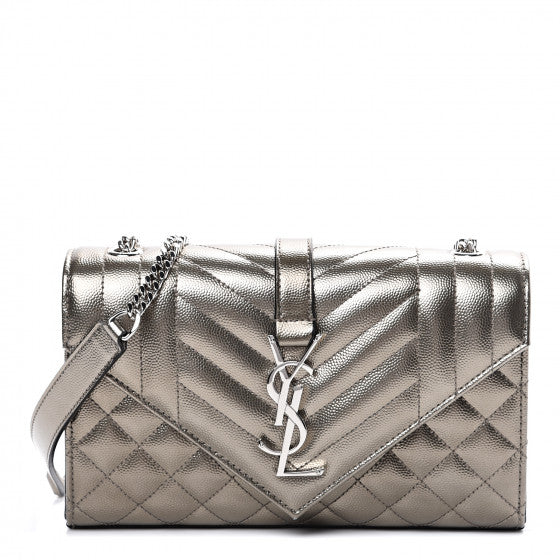 YVES SAINT LAURENT Silver Chevron Leather Shoulder Bag