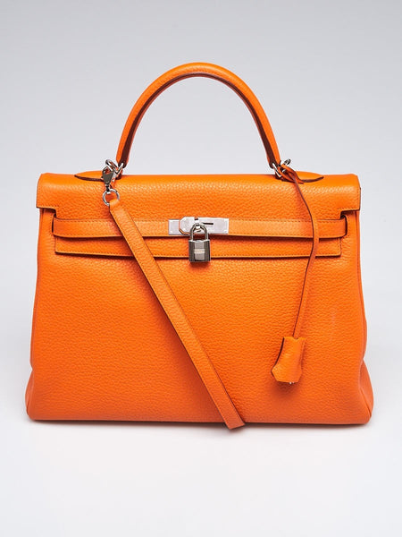 HERMES 35cm Orange Clemence Leather Kelly Retourne Shoulder Bag