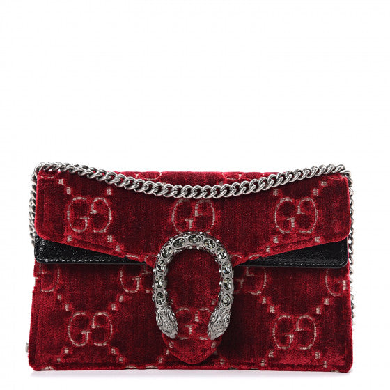 GUCCI Red Velvet Monogram Super Mini Dionysus Shoulder Bag
