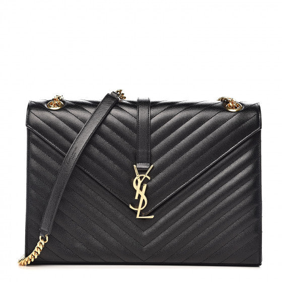 YVES SAINT LAURENT Black Chevron Leather Satchel Shoulder Bag