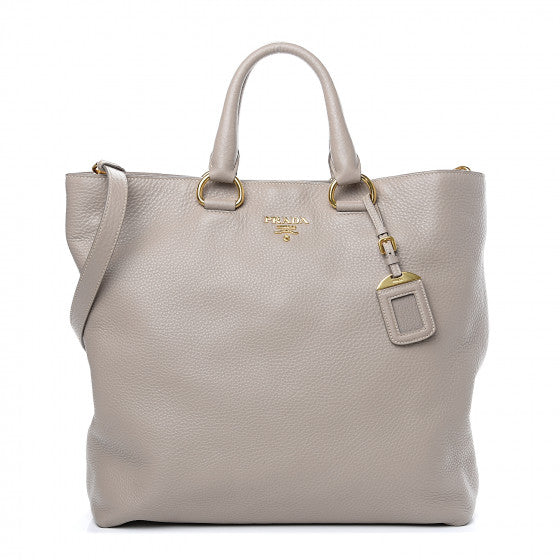 PRADA Gray Leather Vitello Daino Tote Bag