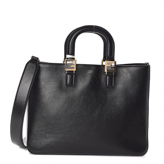 FENDI Black Leather FF Tote Bag