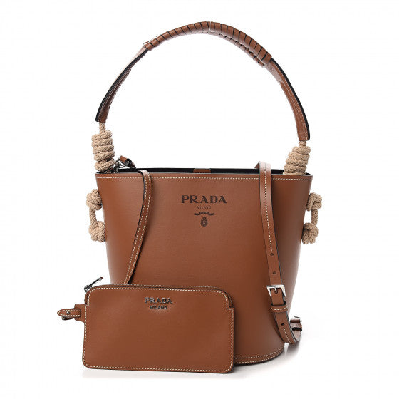 PRADA Brown Leather Bucket Tote Bag