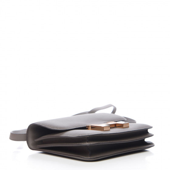 HERMES Dark Gray Leather Constance 18 Shoulder Bag