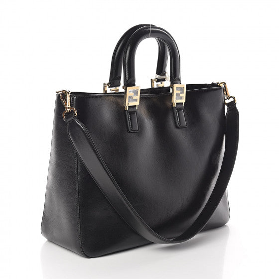 FENDI Black Leather FF Tote Bag