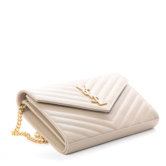YVES SAINT LAURENT Beige Chevron Leather Wallet Crossbody Bag