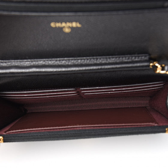 CHANEL Black Caviar Quilted Leather Wallet On A Chain Shoulder Bag