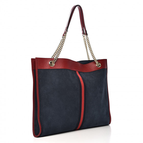 GUCCI Blue Suede Rajah Tote Bag