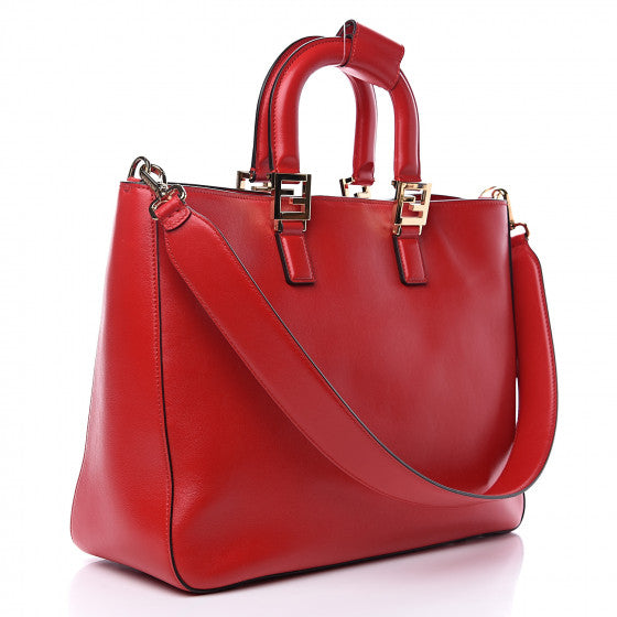 FENDI Red Leather FF Tote Bag